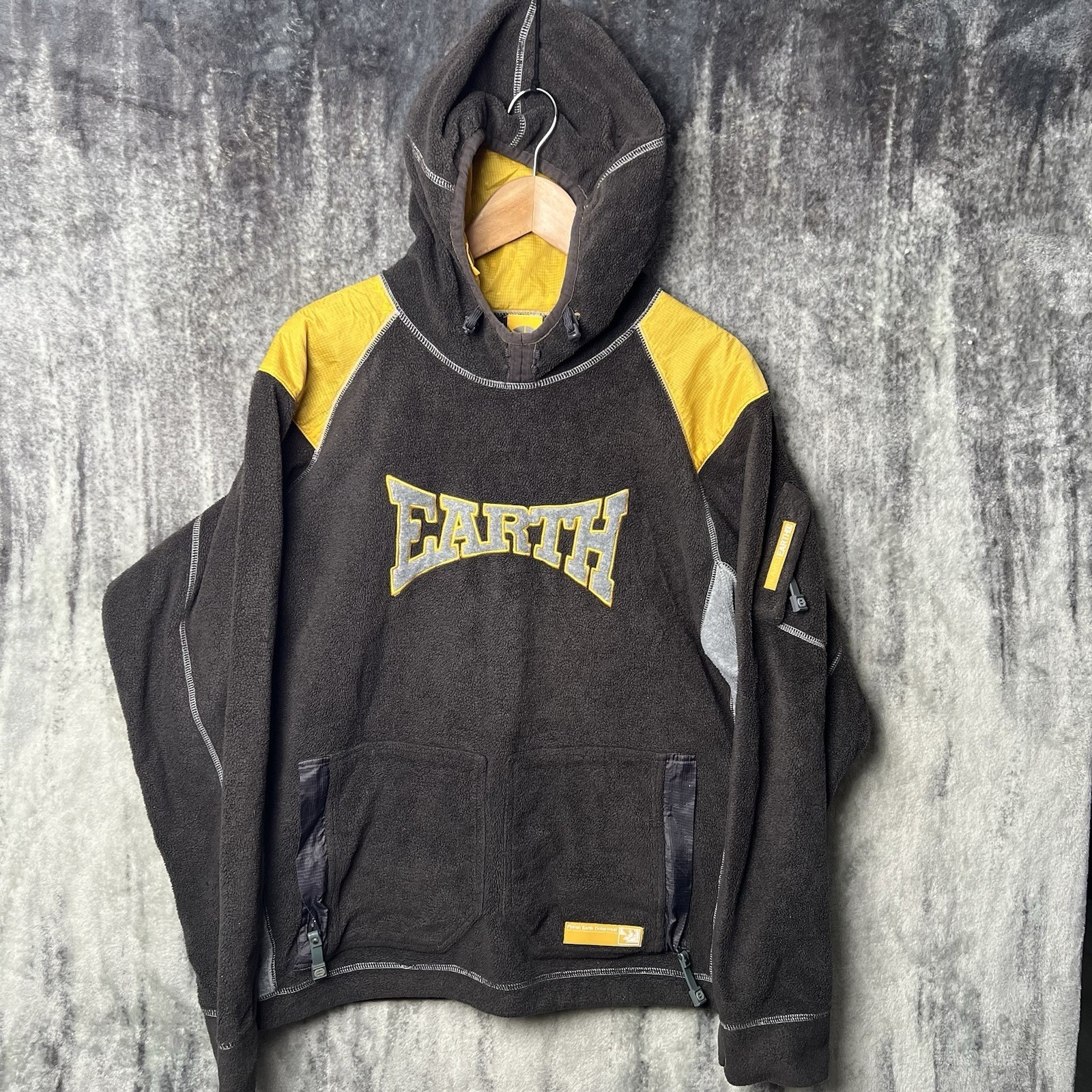 Vintage 90s Y2k Planet Earth Hoodie Mens Medium Gray Baggy Skate Streetwear
